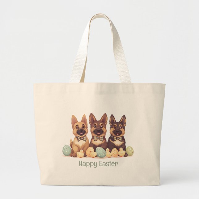 Bolsa Tote Grande Caninos do German shepherd do felz pascoa (Frente)