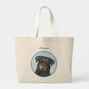 Bolsa Tote Grande Cão Beauceron Preto e Fogo Pintura Cão Pastor de O