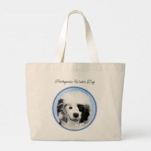 Bolsa Tote Grande Cão de Água Português Pintura Cão Original Arte PW