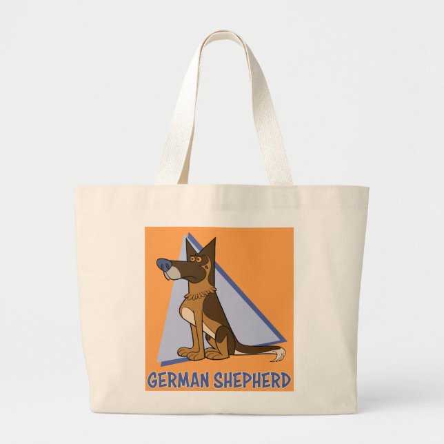 Bolsa Tote Grande Cão de German shepherd de Cartoon Divertido e Colo (Frente)