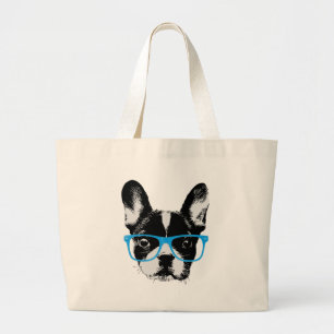 Bolsa Tote Grande Cão Nerdy do buldogue francês do hipster
