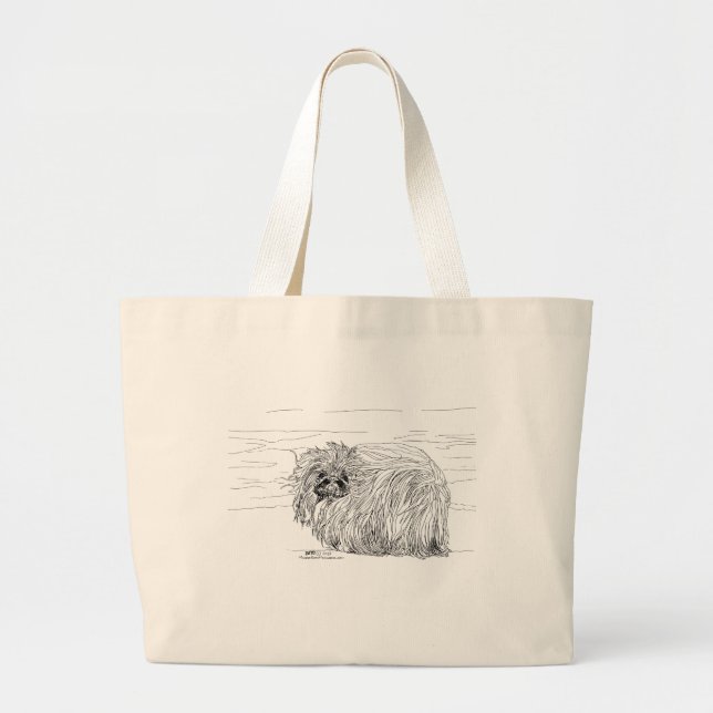 Bolsa Tote Grande Cão Pequinês à Beira-Mar (Frente)