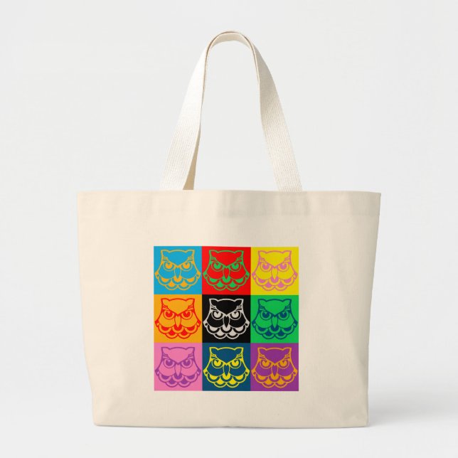 Bolsa Tote Grande Cara da coruja do pop art (Frente)