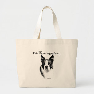 Bolsa Tote Grande Cara feliz de Boston Terrier