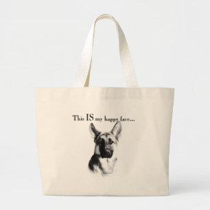 Bolsa Tote Grande Cara feliz do german shepherd