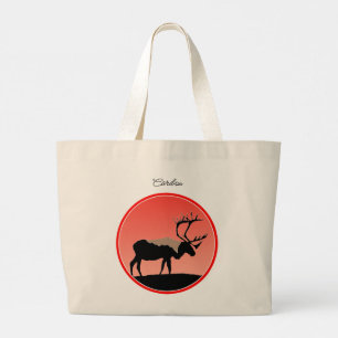 Bolsa Tote Grande Caribu ao Pôr do Sol - Arte Original da Vida Selva