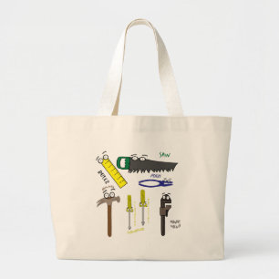 Bolsa Tote Grande Carpenter Tools Whimsical Cartoon Art
