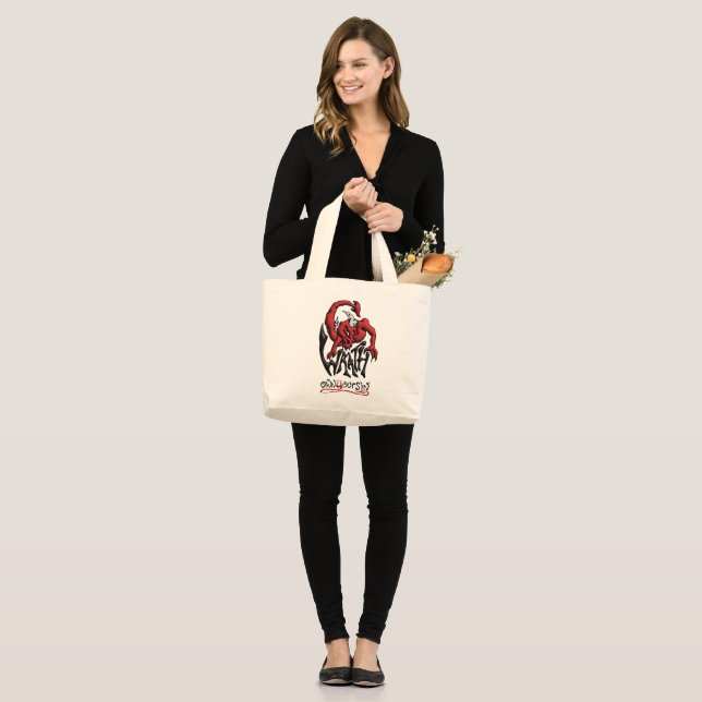Bolsa Tote Grande Carregue a Sua Ira do Pecado (Frente (modelo))