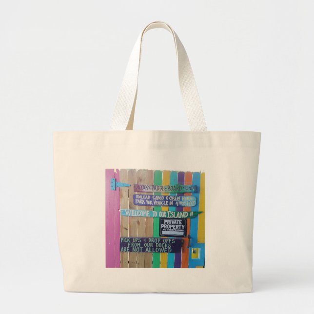 Bolsa Tote Grande Carribean, sigla Colorida Welcome Island (Frente)