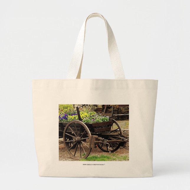 Bolsa Tote Grande Carrinho de Flores (Frente)