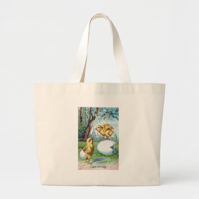 Bolsa Tote Grande Cartão de Páscoa Antigo (Frente)