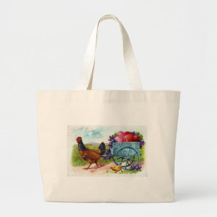 Bolsa Tote Grande Cartão-postal de Páscoa de carrinho