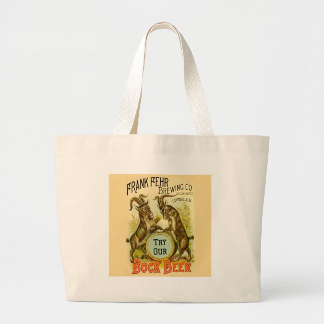 Bolsa Tote Grande Cartaz de Cerveja Bock Vintage: Antigo Salão de Bo (Frente)