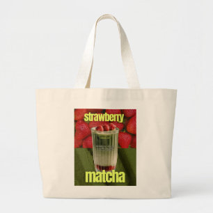 Bolsa Tote Grande Cartaz de Latte de Matcha com Morango – Bebida de