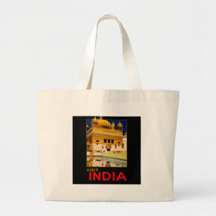Bolsa Tote Grande Cartaz de viagem da Índia arte vintage indiana