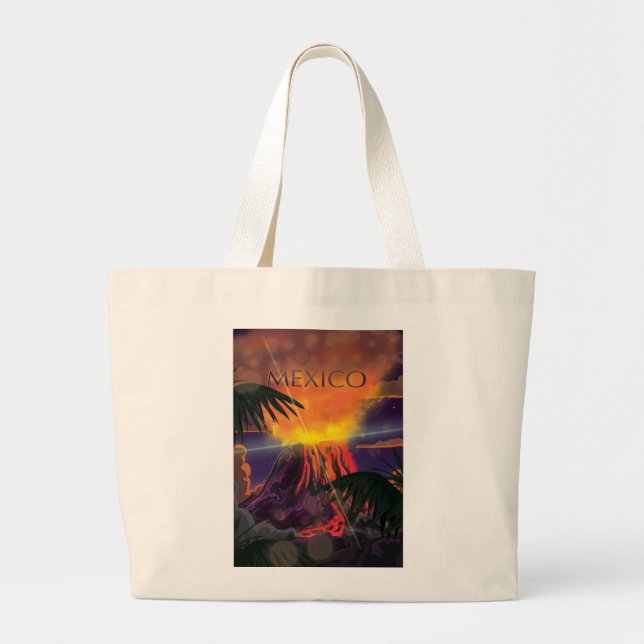 Bolsa Tote Grande Cartaz de Viagem do Vulcão do México (Frente)