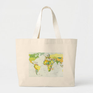 Bolsa Tote Grande Cartaz do Atlas Político do Mapa Mundial: Decoraçã