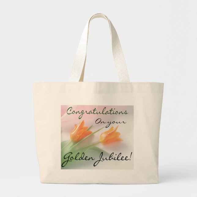 Bolsa Tote Grande "Cartões católicos & presentes do jubileu dourado" (Frente)
