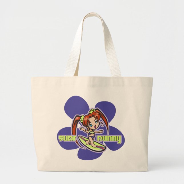 Bolsa Tote Grande Cartografia da surf Bunny Surfer Girl (Frente)