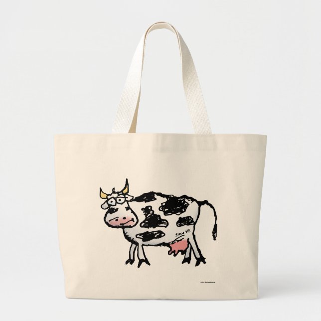 Bolsa Tote Grande Cartografia de Vaca Branca e Negra Engraçada (Frente)