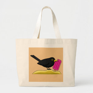 Bolsa Tote Grande Cartoon Blackbird Comendo Um Sorvete