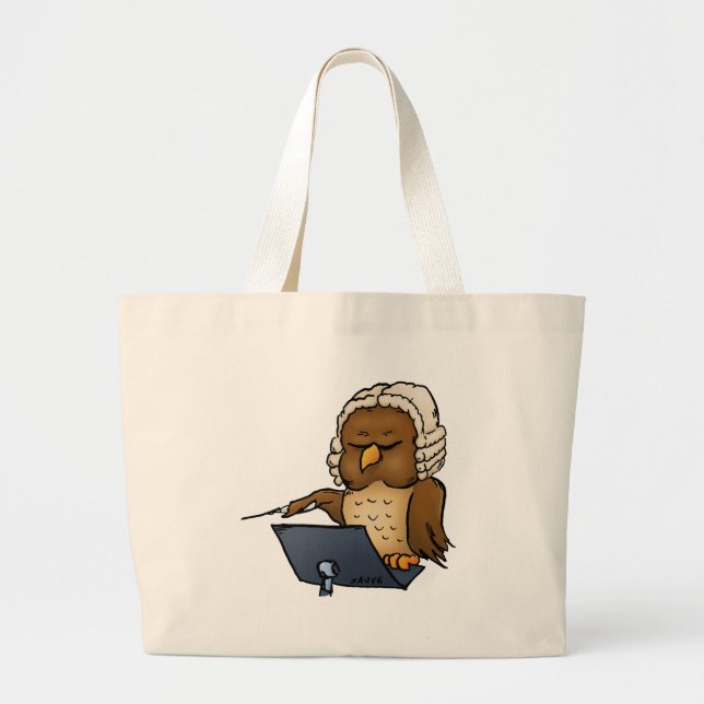 Bolsa Tote Grande Cartoon de Condutor da Coruja Funny (Frente)