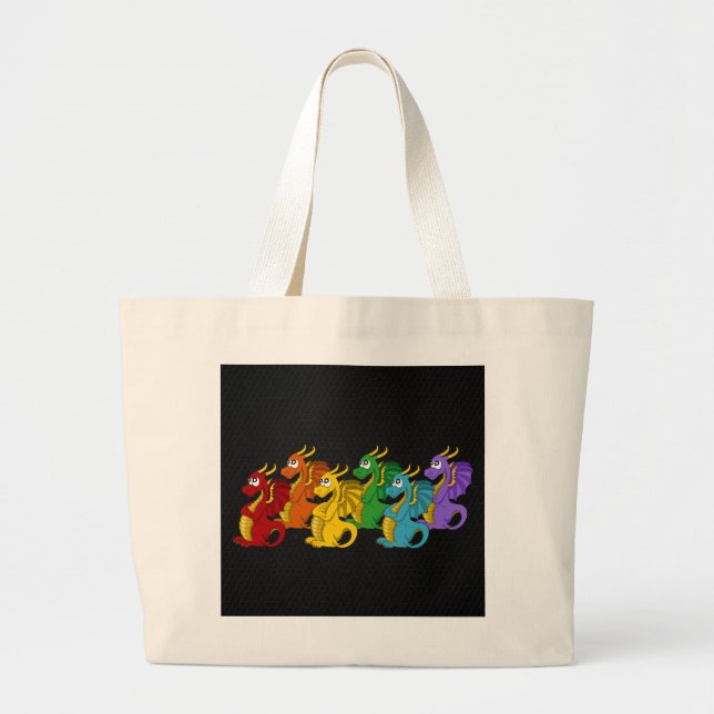 Bolsa Tote Grande Cartoon de dragões coloridos (Frente)