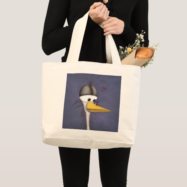 Bolsa Tote Grande Cartoon Engraçado Egret (Frente (produto))