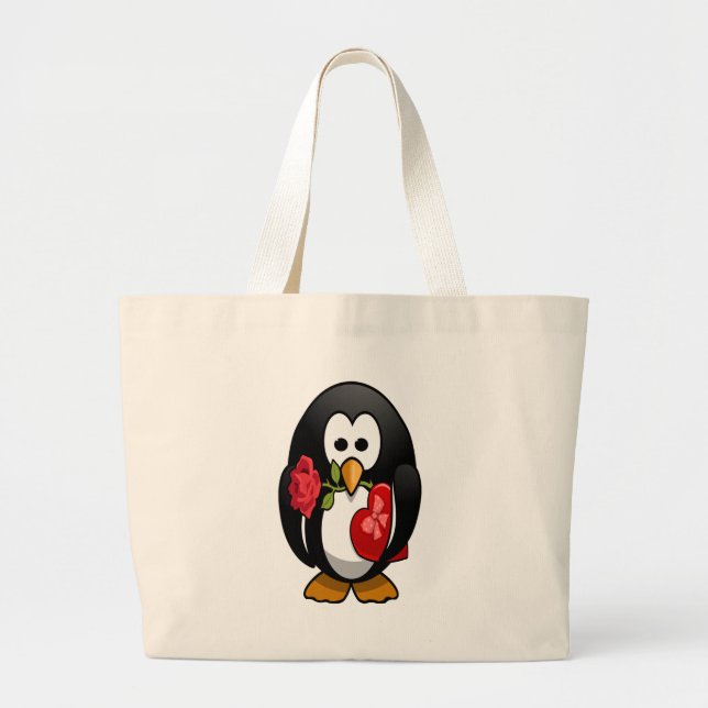 Bolsa Tote Grande Cartoon Engraçado Pinguim Dia de os namorados Boni (Frente)