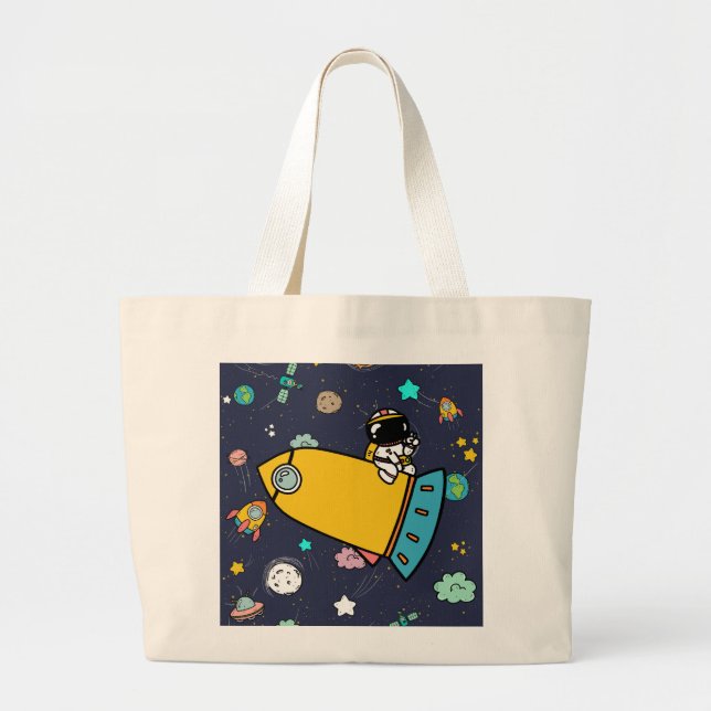 Bolsa Tote Grande Cartoon espacial astronauta (Frente)