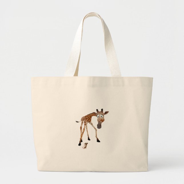 Bolsa Tote Grande Cartoon Giraffe e Mouse (Frente)