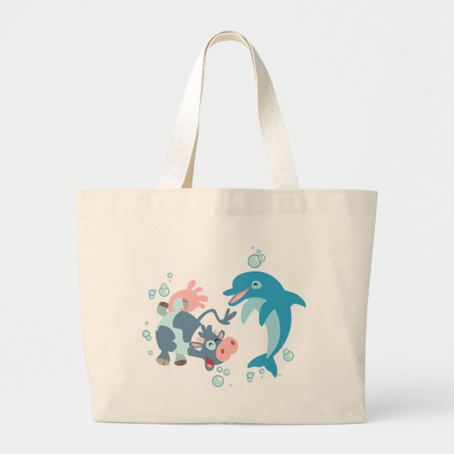 Bolsa Tote Grande Cartoon Seacow e Dolphin Bag (Frente)