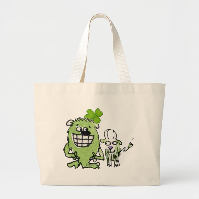 Bolsa Tote Grande Cartoons de Cartoons para as Bagagens de Capim Ver (Frente)