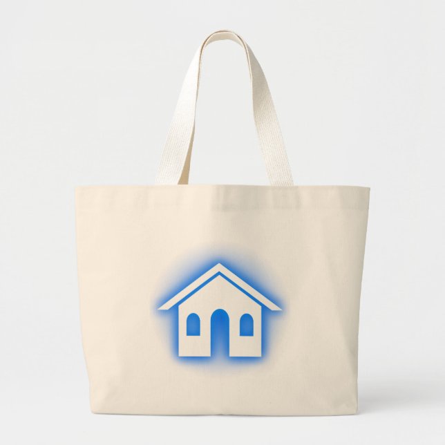 Bolsa Tote Grande casa azul brilhante (Frente)