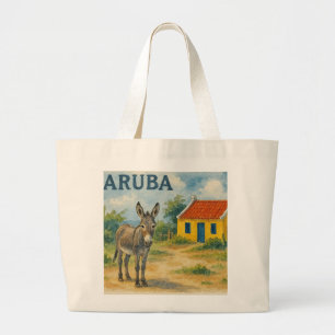 Bolsa Tote Grande Casa cunucu amarela de Aruba com burro aquarela