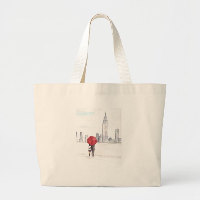 Bolsa Tote Grande Casal de guarda-chuva vermelho Nova Iorque, Trendê (Frente)