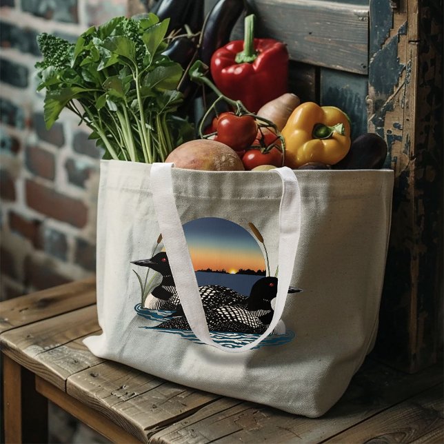 Bolsa Tote Grande Casal de Mergulhões Azul Crepúsculo Vida Selvagem  (Criador carregado)