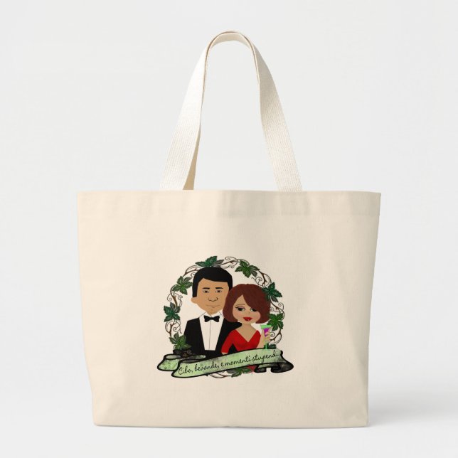 Bolsa Tote Grande Casal dos tempos da boa comida bom (Frente)