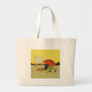 Bolsa Tote Grande Casal Romântico Vintage Beijando sob Guarda-Chuva 