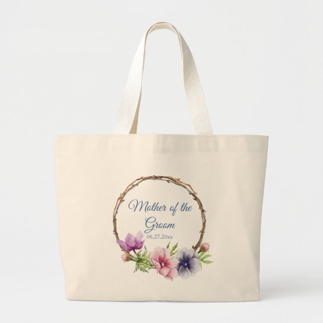 Bolsa Tote Grande Casamento de Flor com Anêmona de Aquarela (Frente)