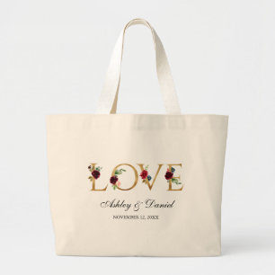 Bolsa Tote Grande Casamento Dourado De Amor Floral Azul E Azul