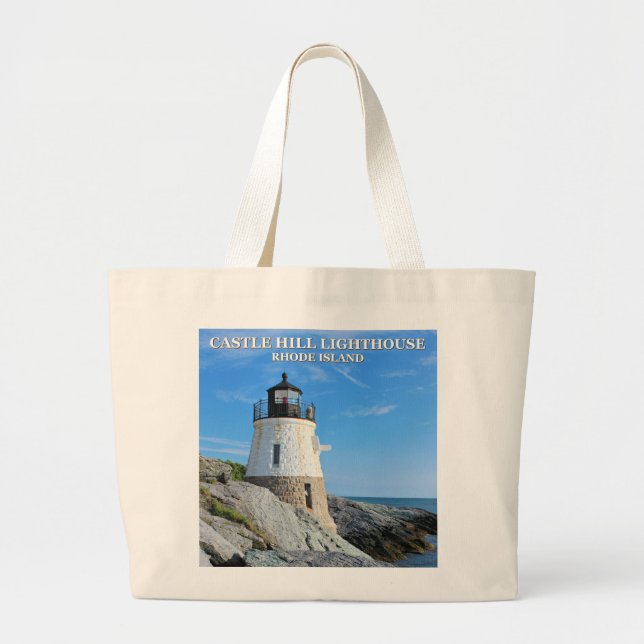 Bolsa Tote Grande Castelo Hill Lighthouse, Rhode Island (Frente)