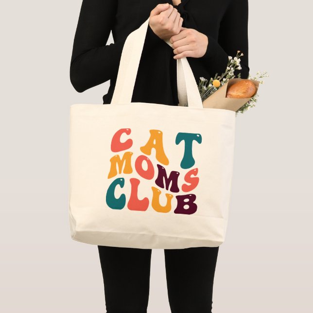 Bolsa Tote Grande Cat Mães Club Souvenir Retro Style Groovy (Frente (produto))