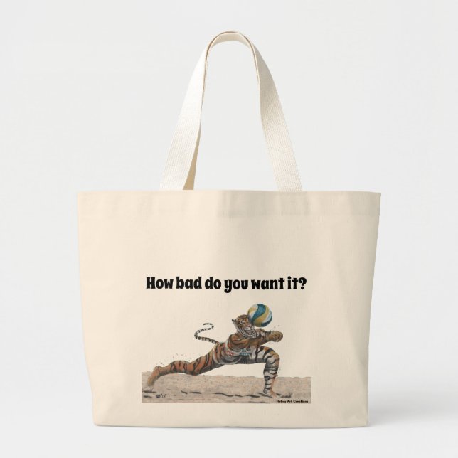 Bolsa Tote Grande Cat Warrior Jogando Banheira de Voleibol de Praia (Frente)