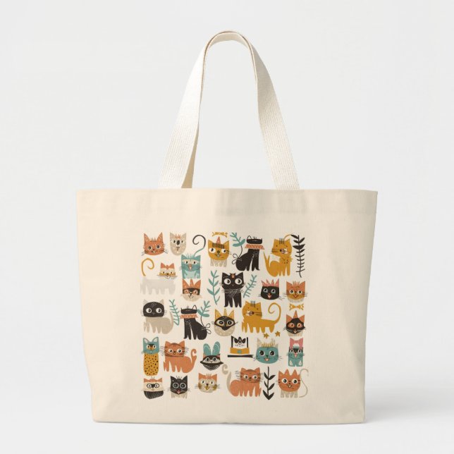 Bolsa Tote Grande Cats na moda Wild Whiskers Wonderland Tote Bags (Frente)