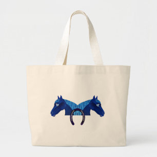 Bolsa Tote Grande Cavalo Azul Duplo E Ferradura