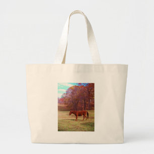 Bolsa Tote Grande Cavalo castanho num campo de grama