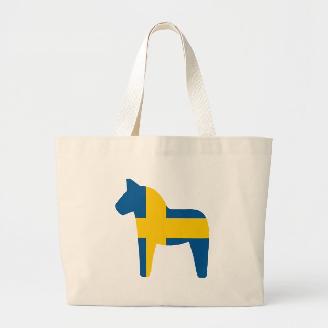 Bolsa Tote Grande Cavalo de Dala da bandeira da suecia (Frente)