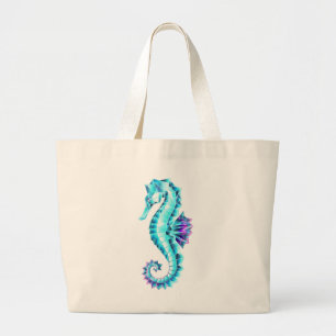 Bolsa Tote Grande Cavalo de Gelo Cristal em Fundo Azul