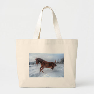 Bolsa Tote Grande Cavalo de Sorrel Espirituado Criado na Neve de inv